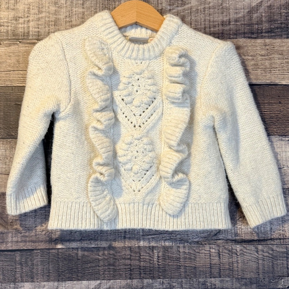 Zara Baby Girl Cream Ruffle Popcorn Pointelle Knit Sweater‎ 12-18 Months 86cm